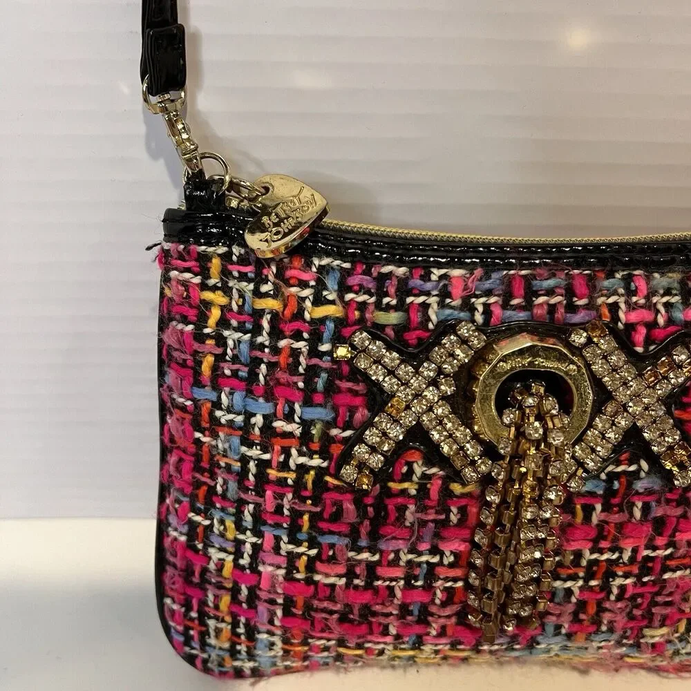 Betsey Johnson Tweed Rhinestone Wristlet
